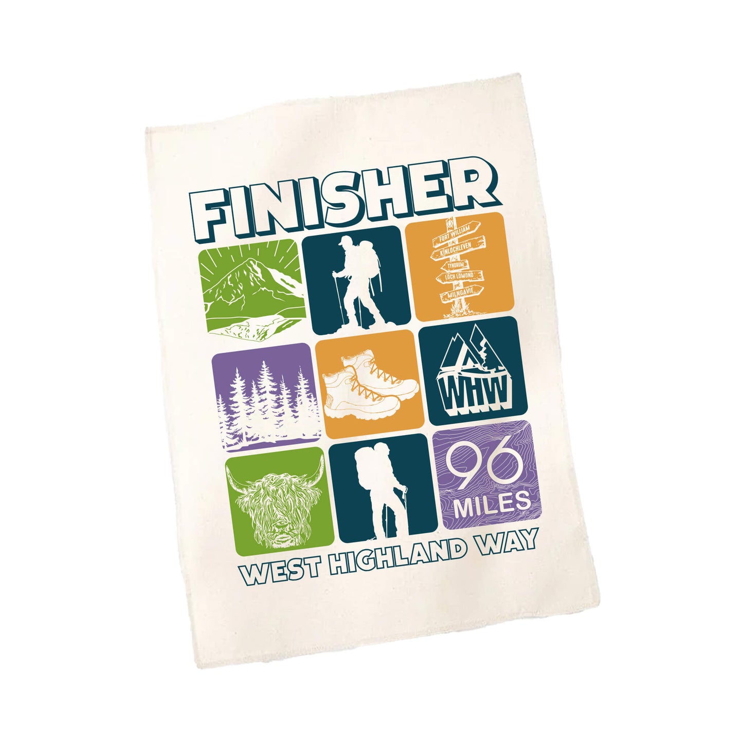 Finisher Organic Cotton Tea Towel | White | West Highland Way