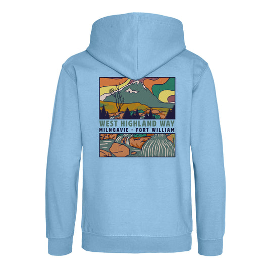 Landscape Organic Hoodie | Light Blue | Back View | West Highland Way