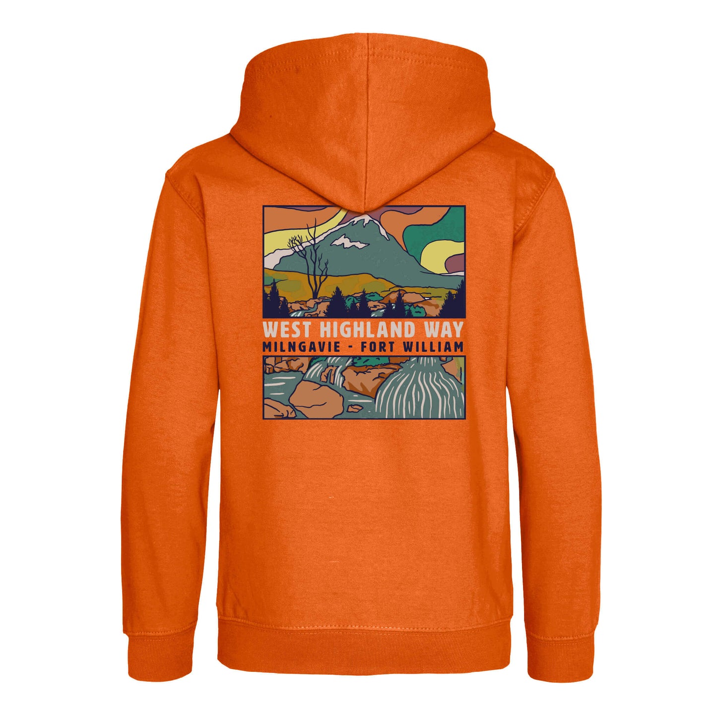 Landscape Organic Hoodie | Orange | Back | West Highland Way