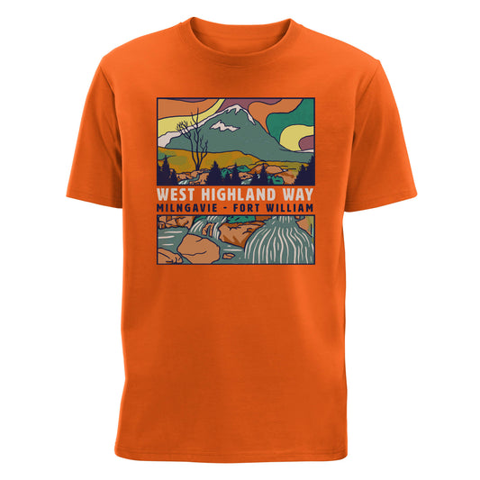 Landscape Organic Cotton T-Shirt | Orange | Front | West Highland Way