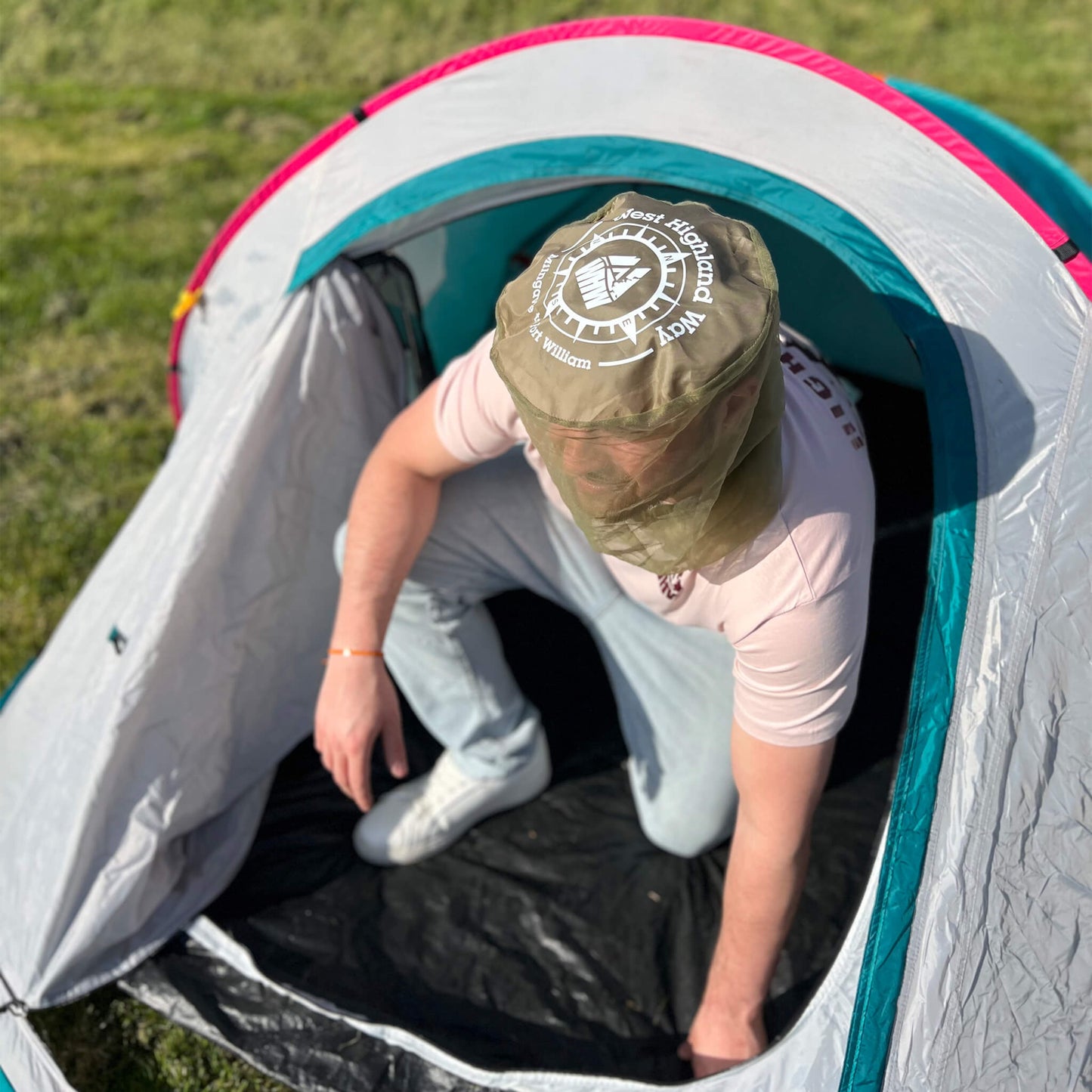 Midgie Head Net | Leaving Tent in Midgie Net | West Highland Way Shop