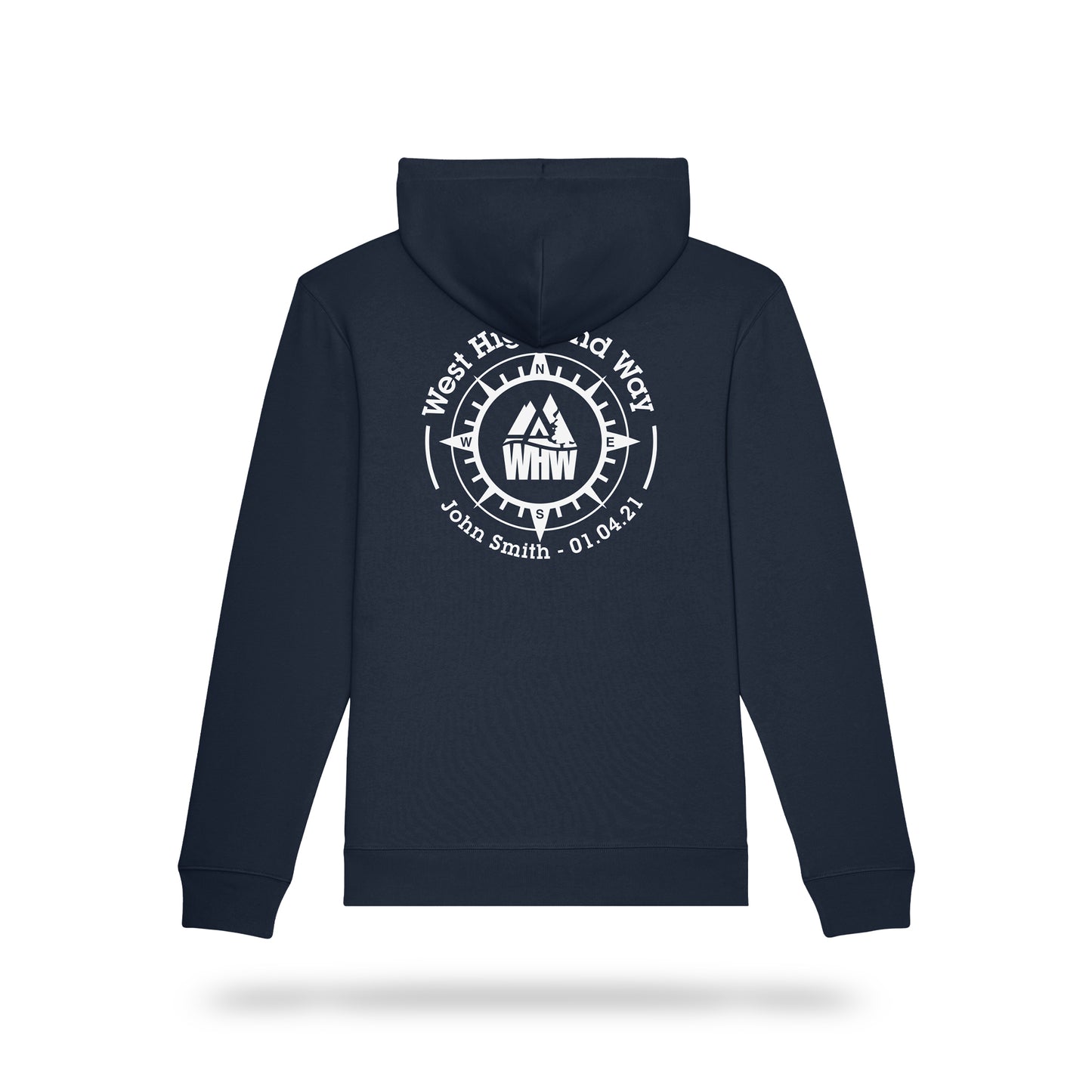 Black West Highland Way Hoodie Personalised Compass Back