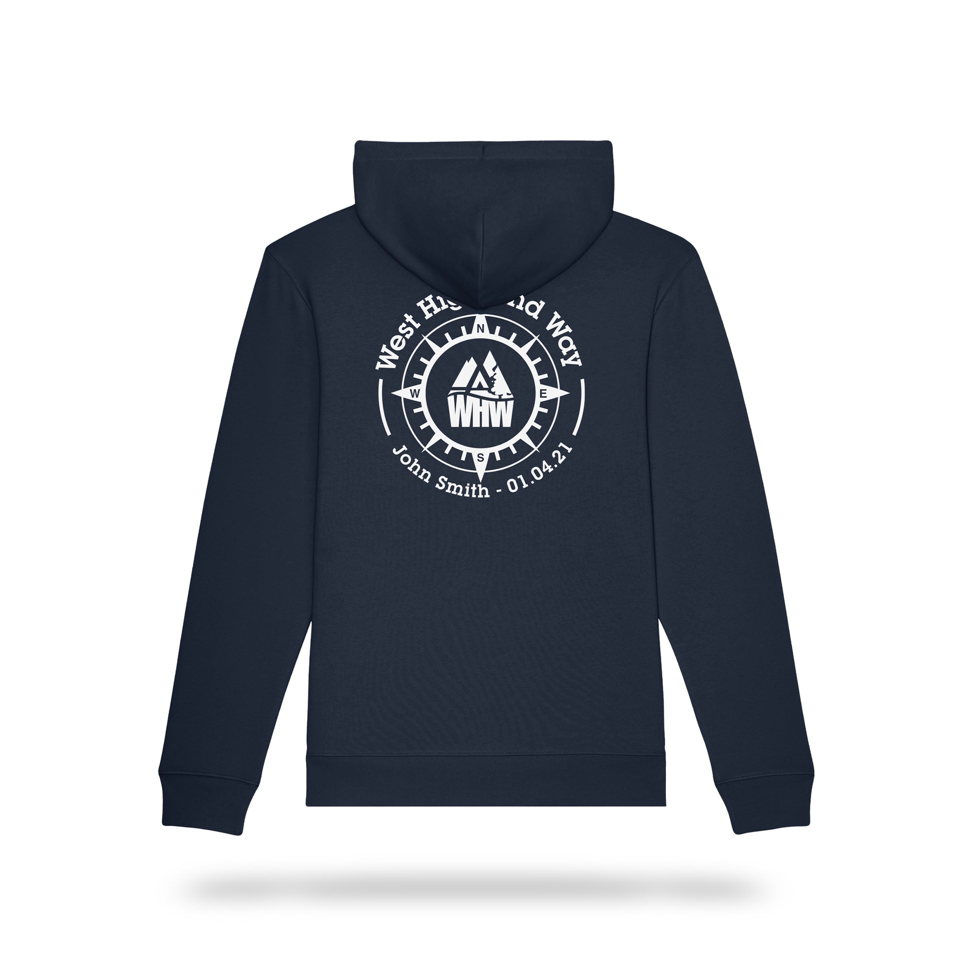 Black West Highland Way Hoodie Personalised Compass Back
