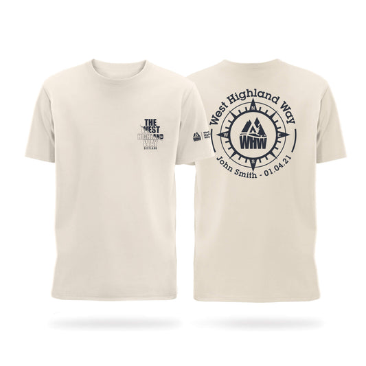 West Highland Way Personalised Compass t-shirts showing chest and back prints T Shirt