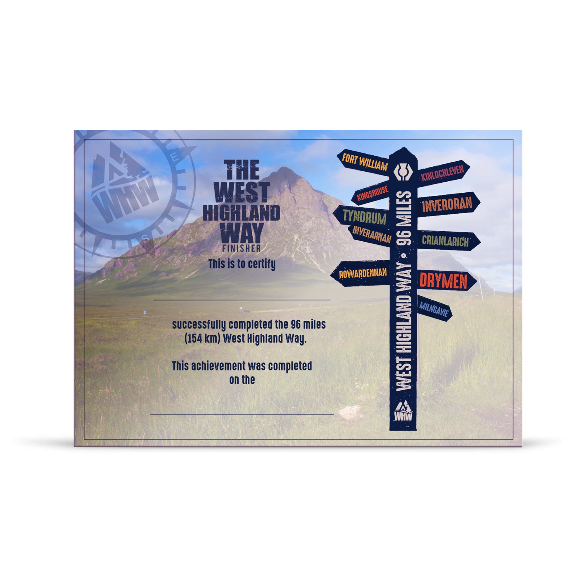 West Highland Way A4 Finisher's certificate