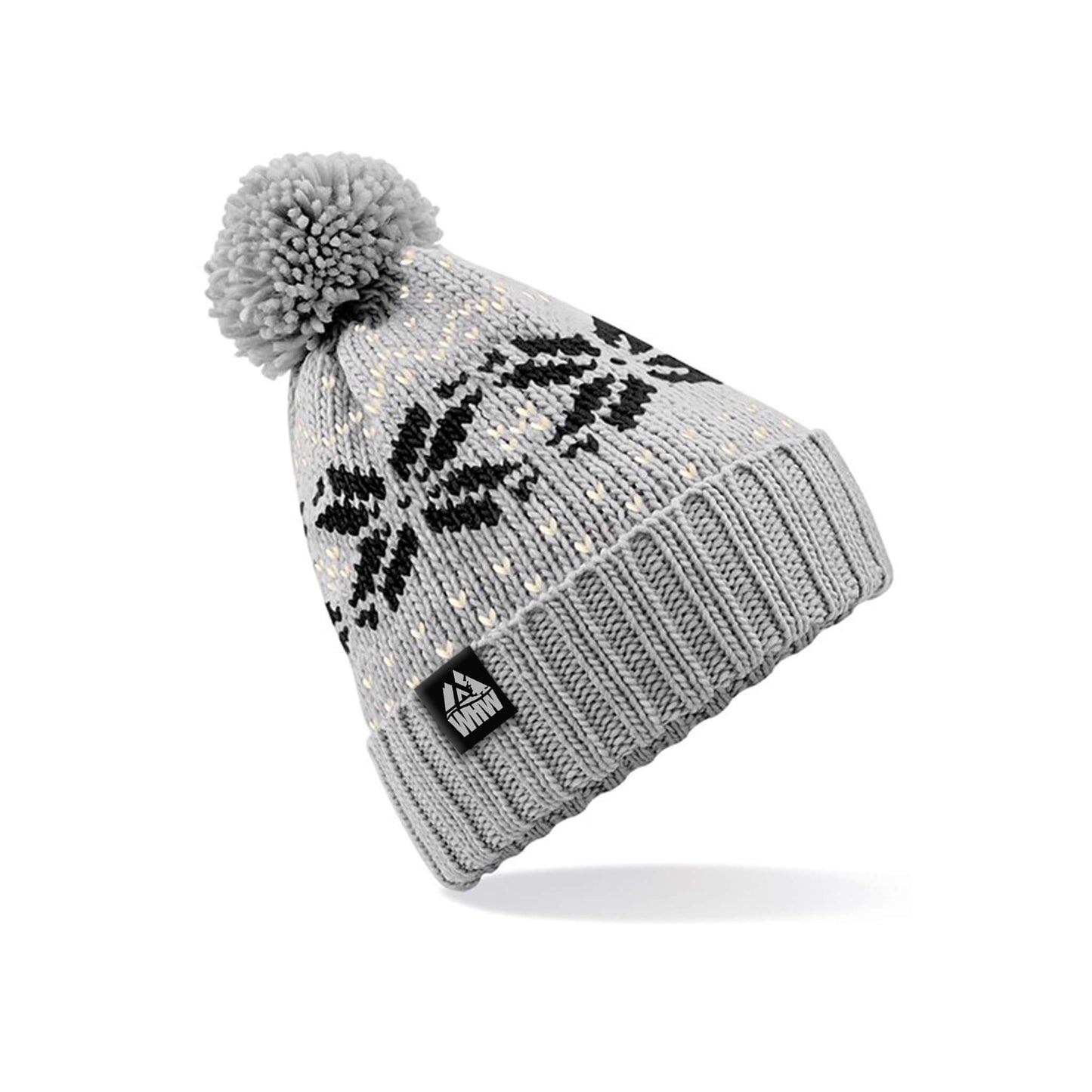 Fair Isle Pom Pom Beanie | Light Grey/Black | West Highland Way