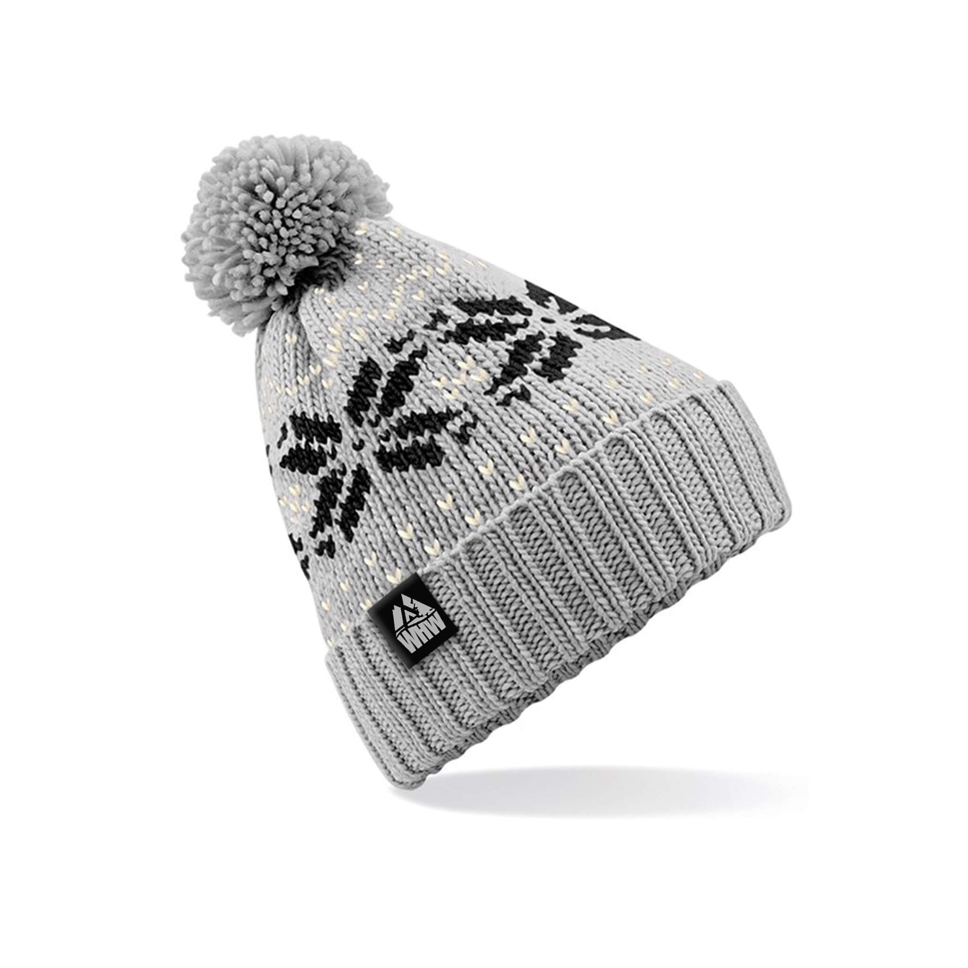 Fair Isle Pom Pom Beanie | Light Grey/Black | West Highland Way