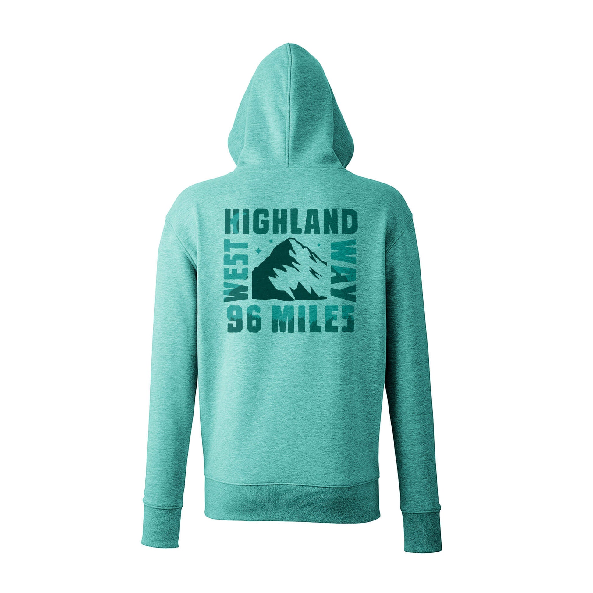 Mountain Organic Cotton Hoodie - Teal - Back View - West Highland Way