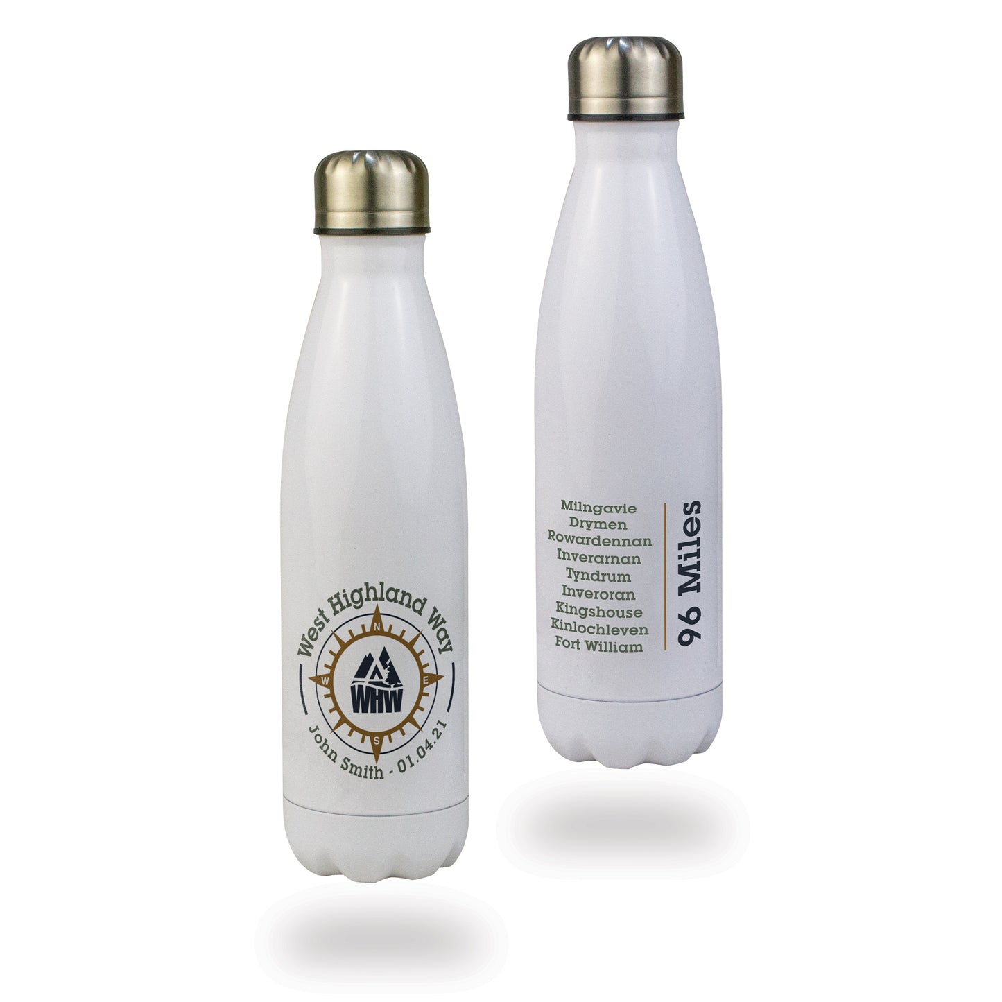 West Highland Way personalised compass stainless steel water bottle